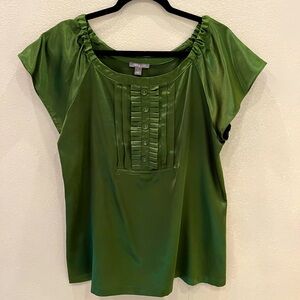 Olive green satin blouse size large excellent condition